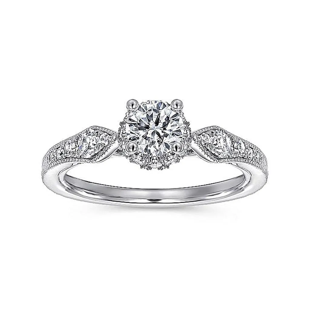 0.79ctw Victorian Style Diamond Engagment Ring - White Gold