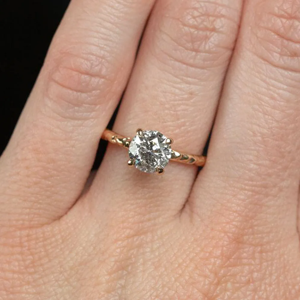 0.97ct Round Salt And Pepper Diamond Evergreen Solitaire in 14k Yellow Gold