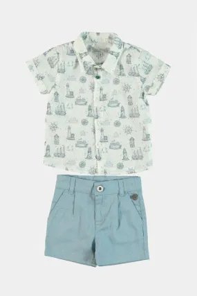 100% Cotton with Elastane Nautical Print Shirt And Shorts Boys Set