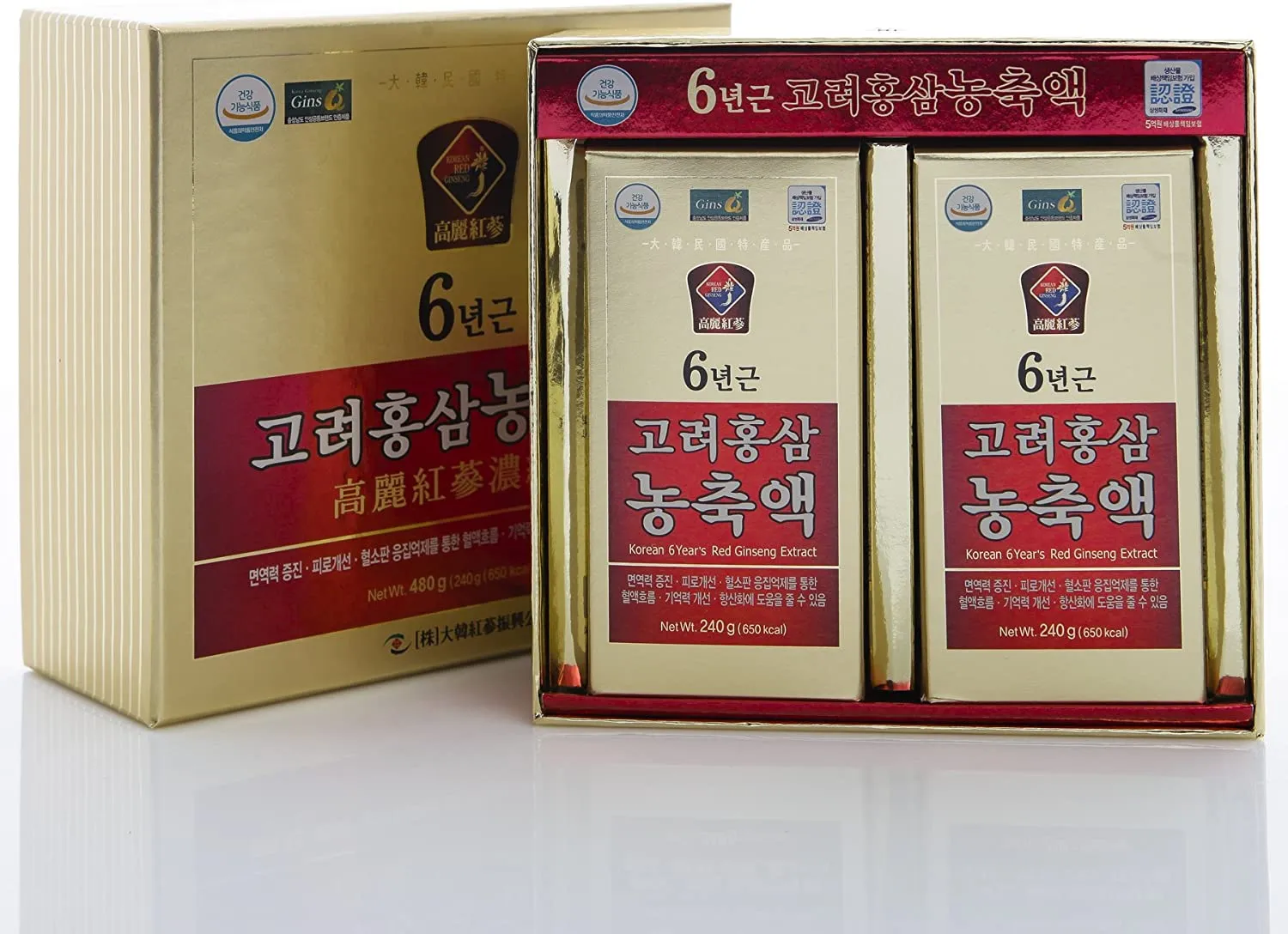 100% Pure Korean Red Ginseng Extracts Gold 6 years Roots 480g Health Supplements Foods Gifts