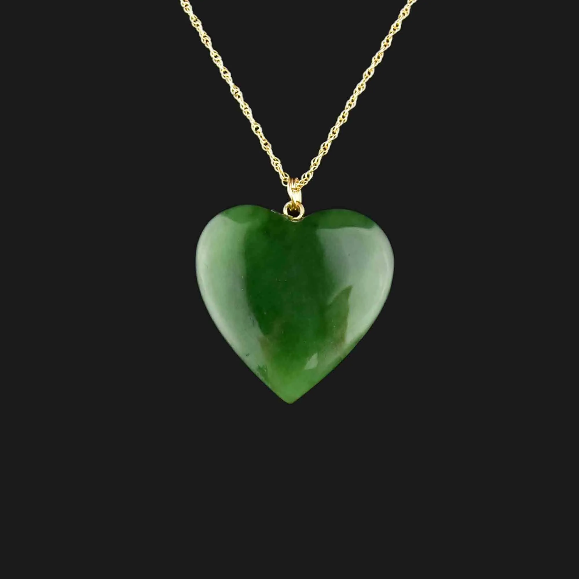 14K Gold Carved Jade Heart Pendant Necklace