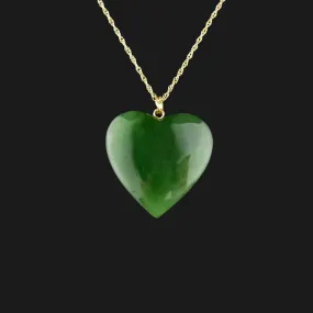 14K Gold Carved Jade Heart Pendant Necklace