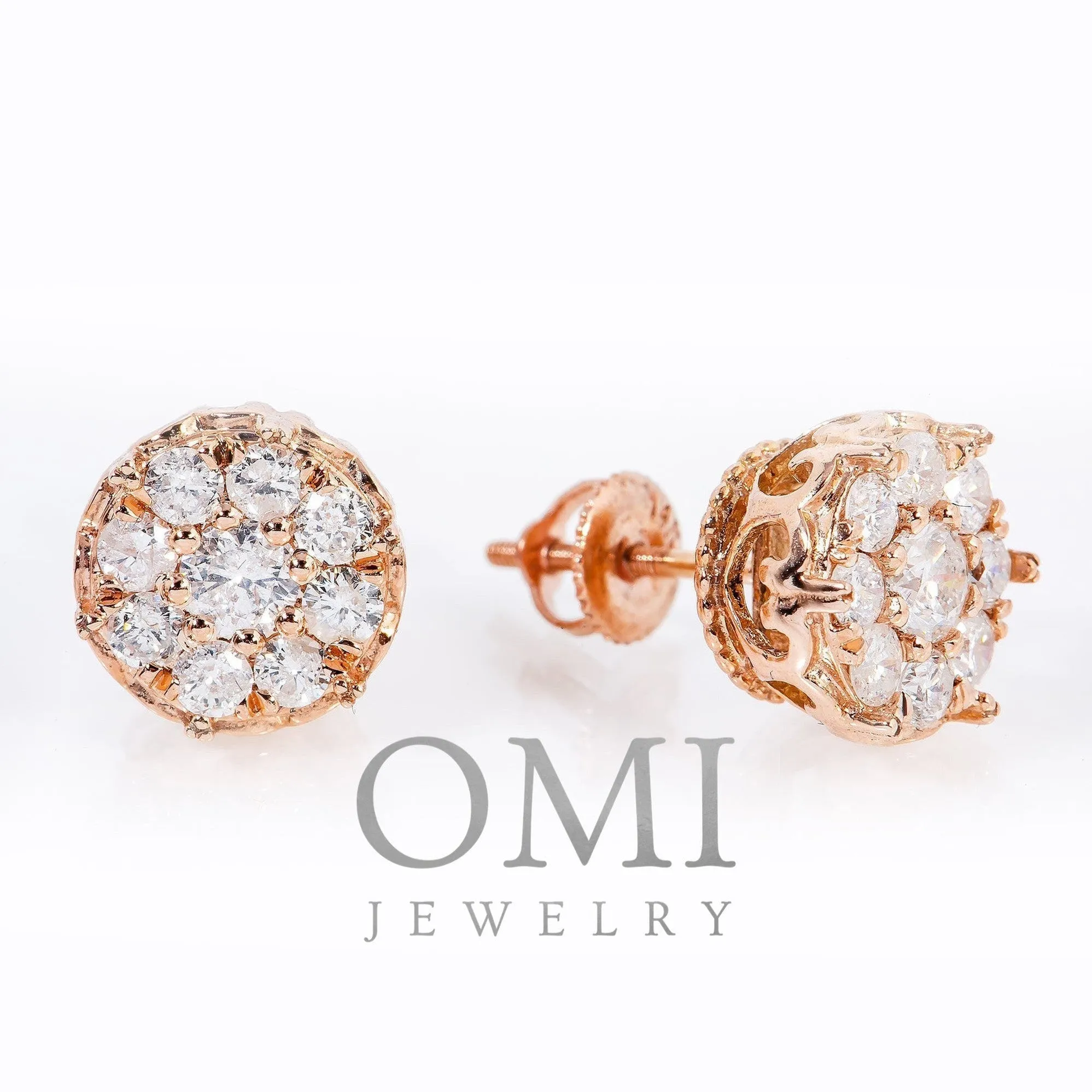 14K ROSE GOLD DIAMOND UNISEX EARRINGS 0.99 CTW