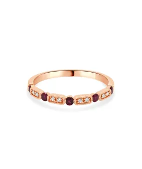 14K Rose Gold Ruby and Diamond Stacking Band Ring