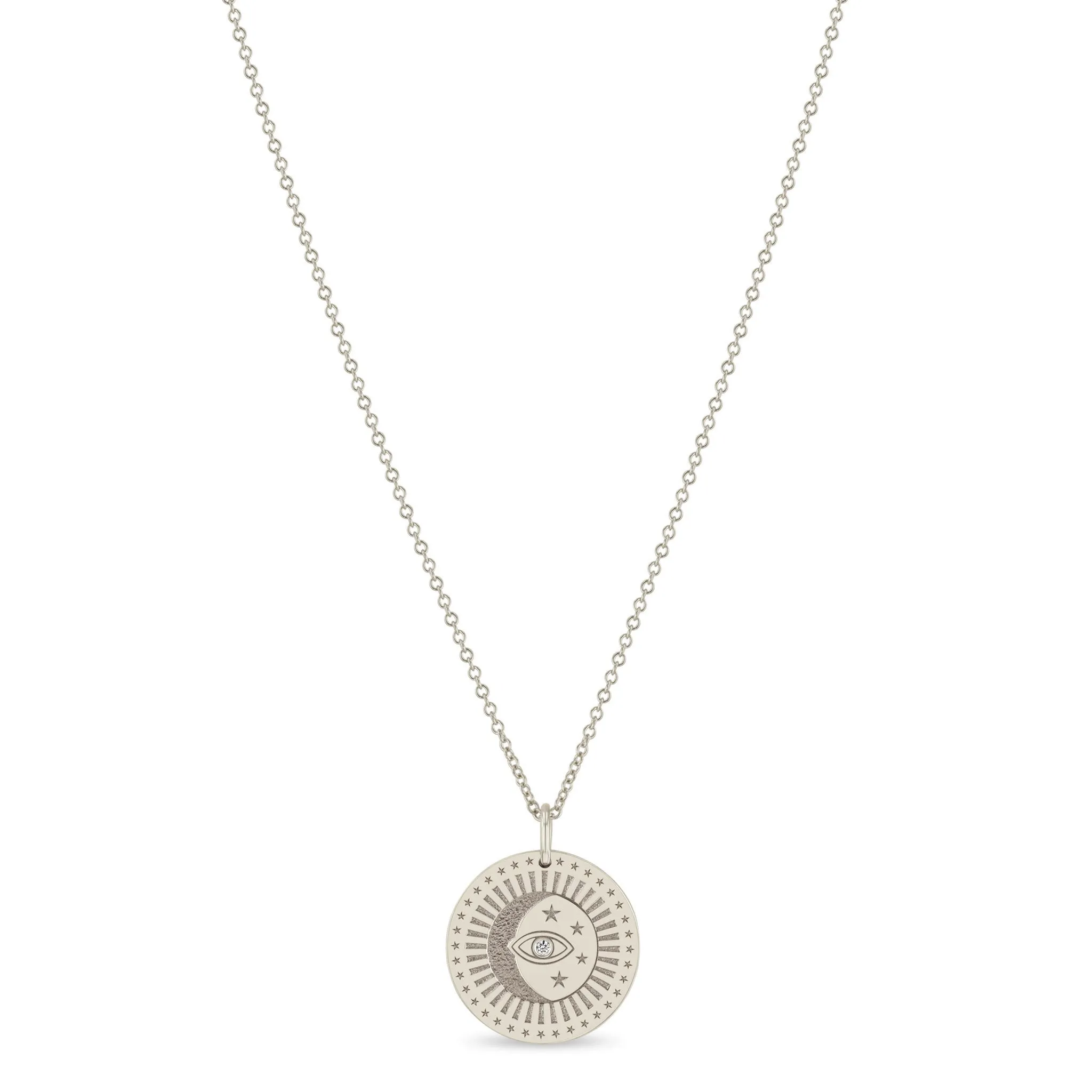 14k Small Celestial Protection Medallion with Diamond Necklace