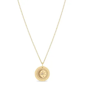 14k Small Celestial Protection Medallion with Diamond Necklace