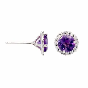 14K White Gold Amethyst and Diamond Earrings