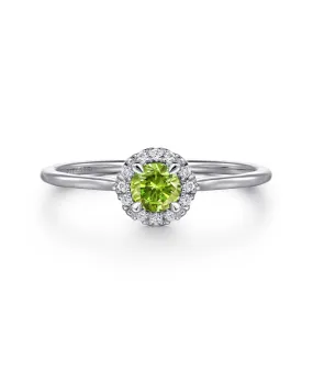 14K White Gold Peridot and Diamond Halo Promise Ring