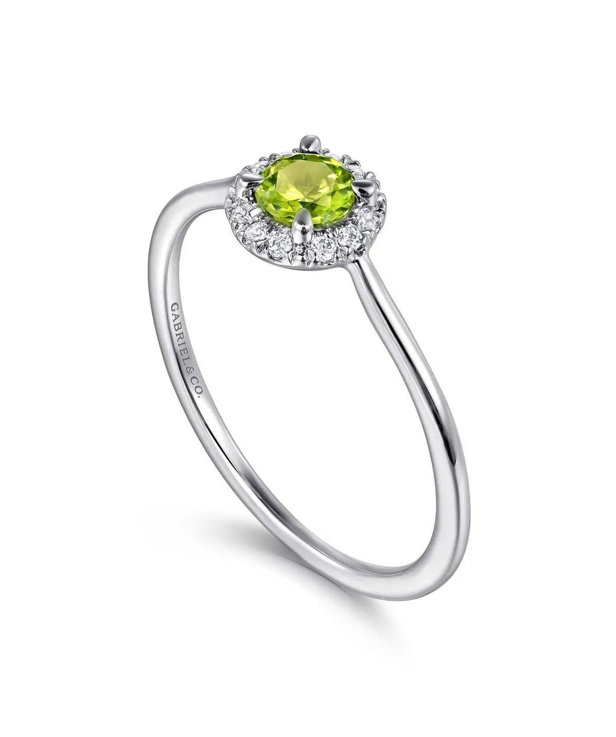 14K White Gold Peridot and Diamond Halo Promise Ring