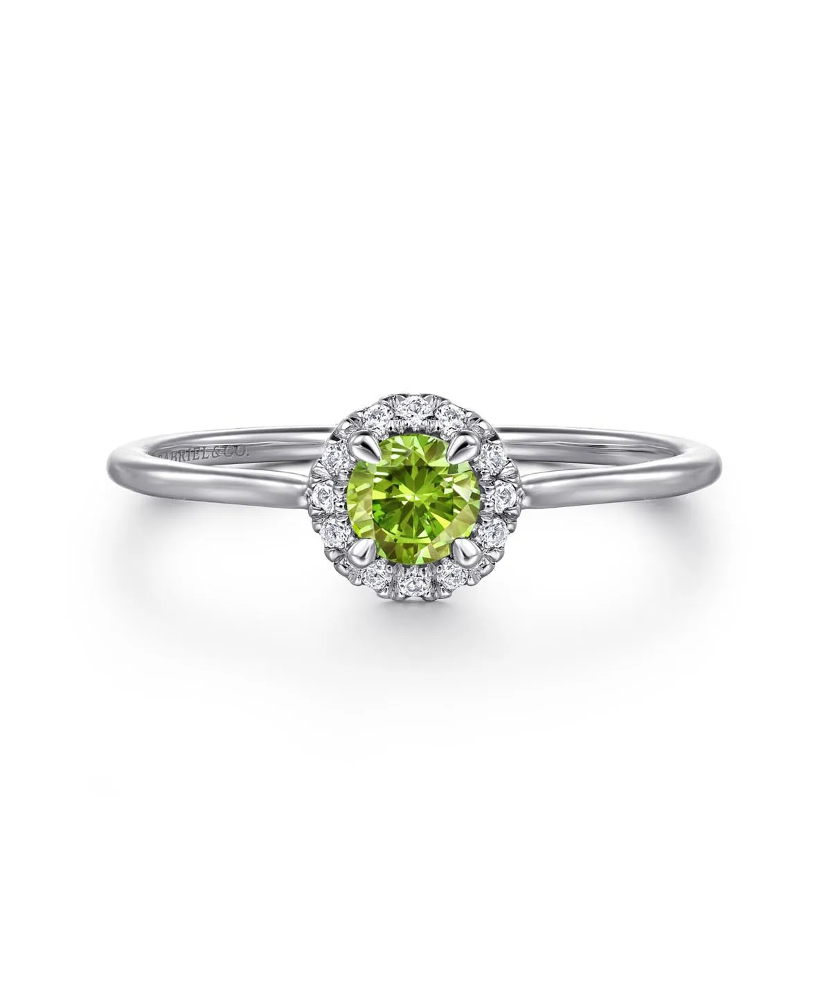 14K White Gold Peridot and Diamond Halo Promise Ring