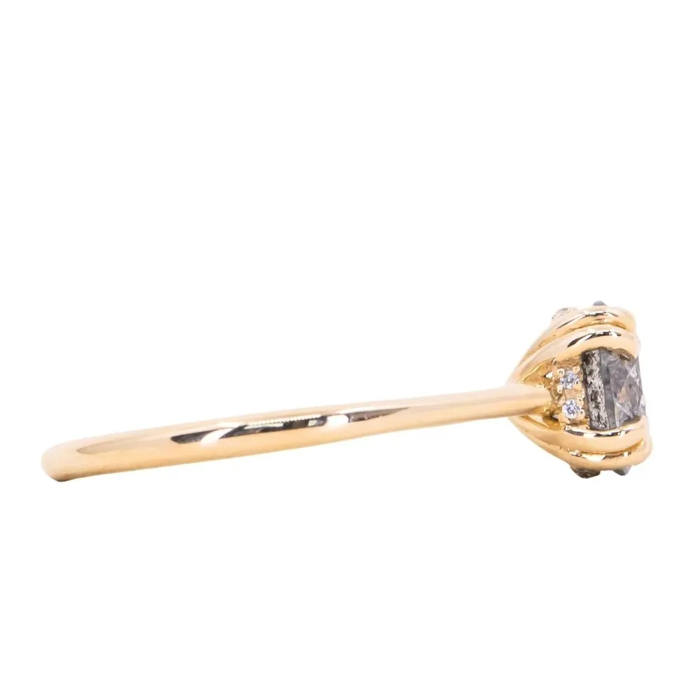 1.75ct Round Salt & Pepper Diamond Hidden Halo Evergreen Carved Solitaire Ring in 14k Yellow Gold