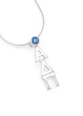 Alpha Delta Pi Sterling Silver Lavaliere with Blue CZ Crystal