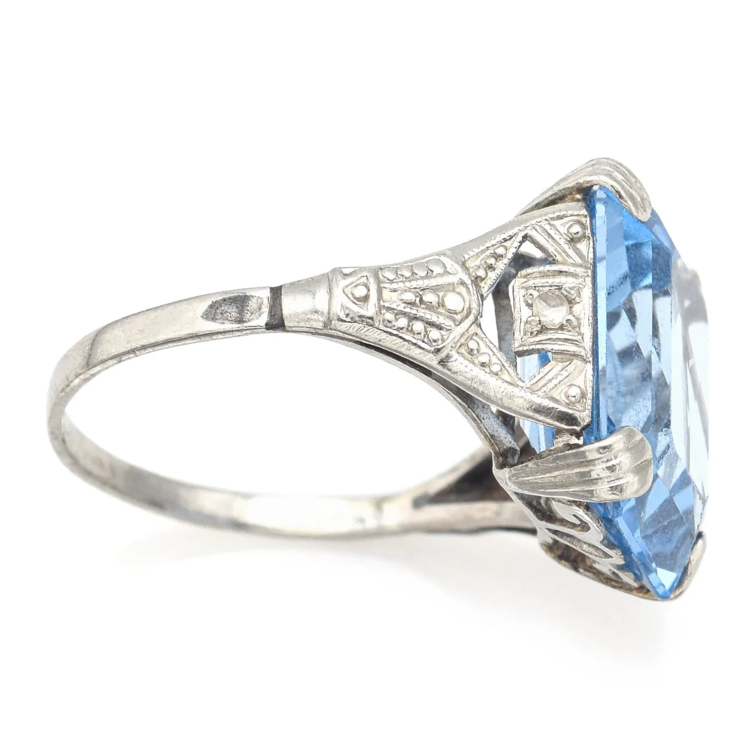 Antique Platinum 6.26 Ct Blue Topaz & Diamond Cocktail Ring