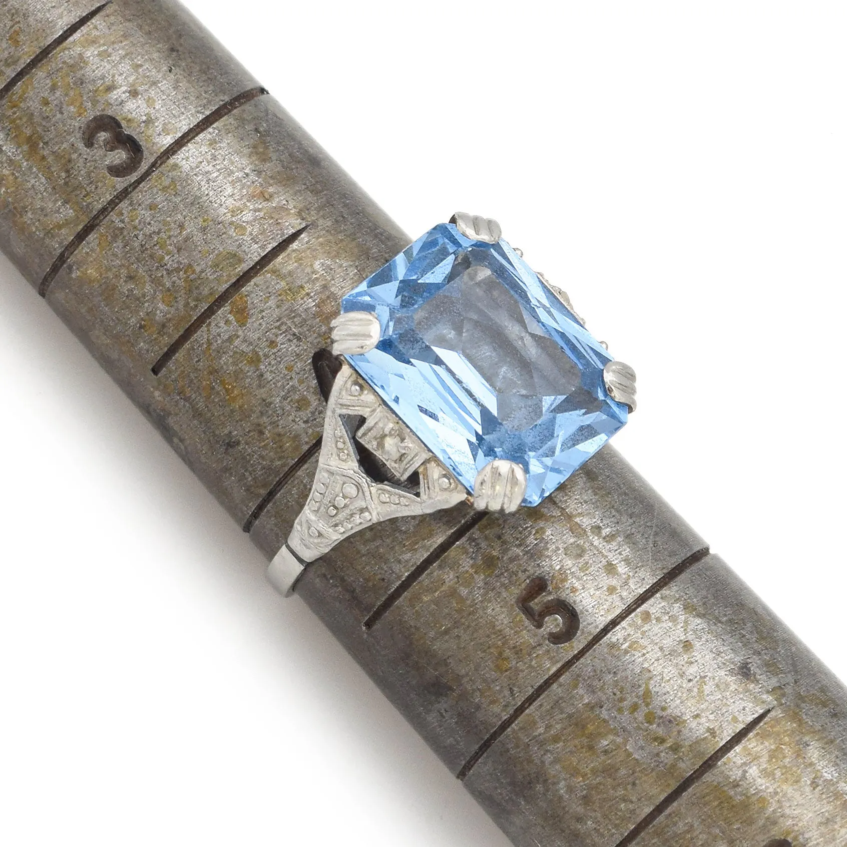 Antique Platinum 6.26 Ct Blue Topaz & Diamond Cocktail Ring