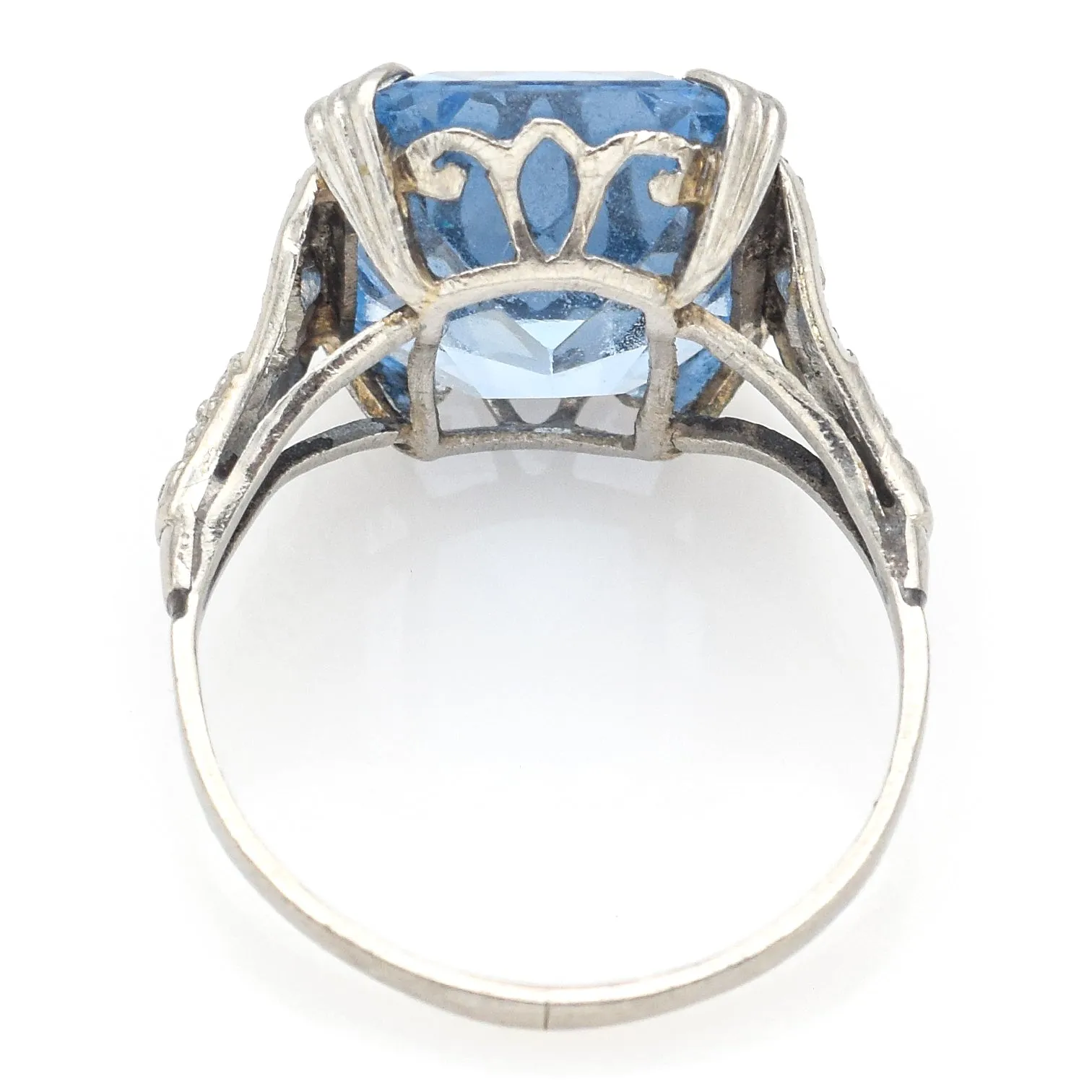 Antique Platinum 6.26 Ct Blue Topaz & Diamond Cocktail Ring