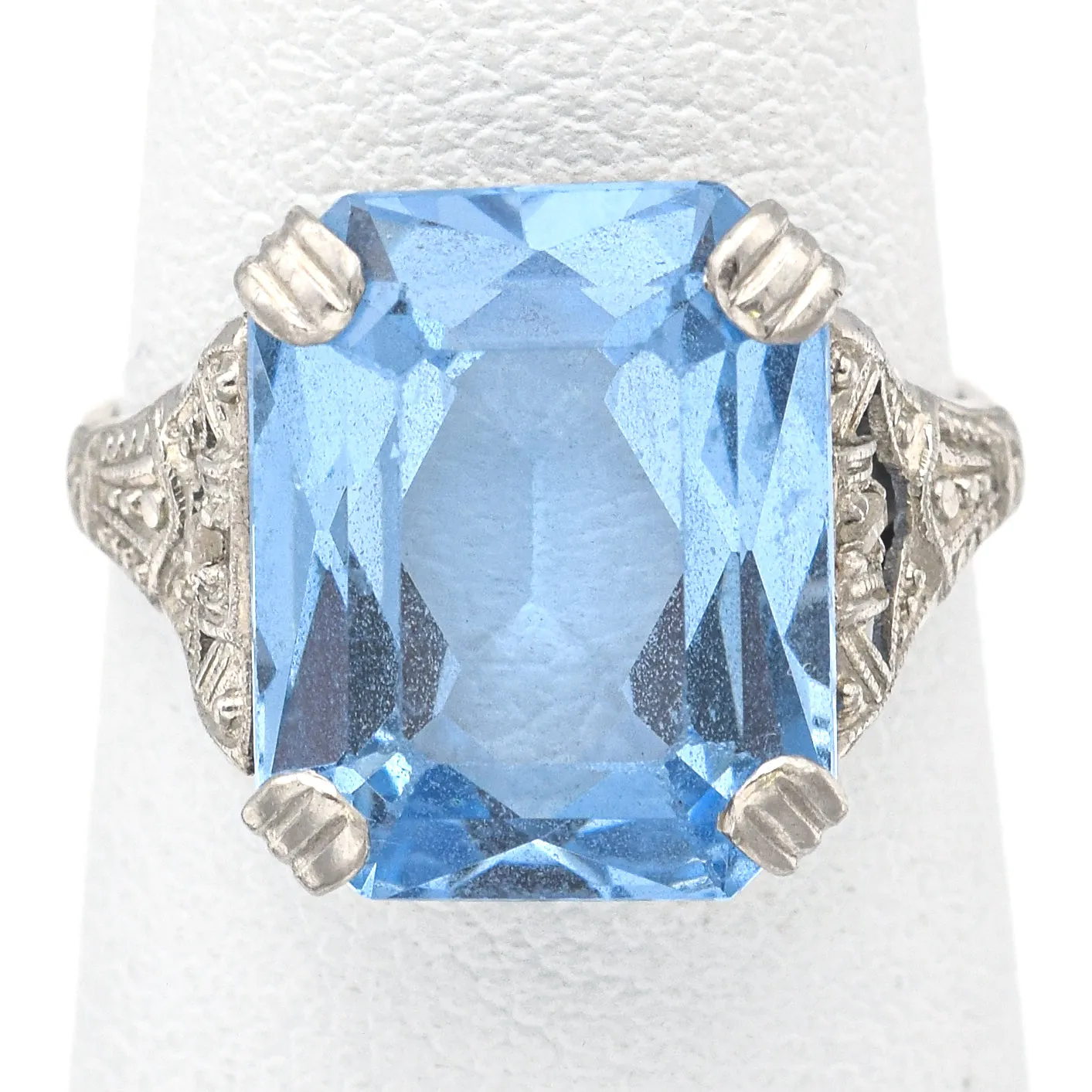 Antique Platinum 6.26 Ct Blue Topaz & Diamond Cocktail Ring