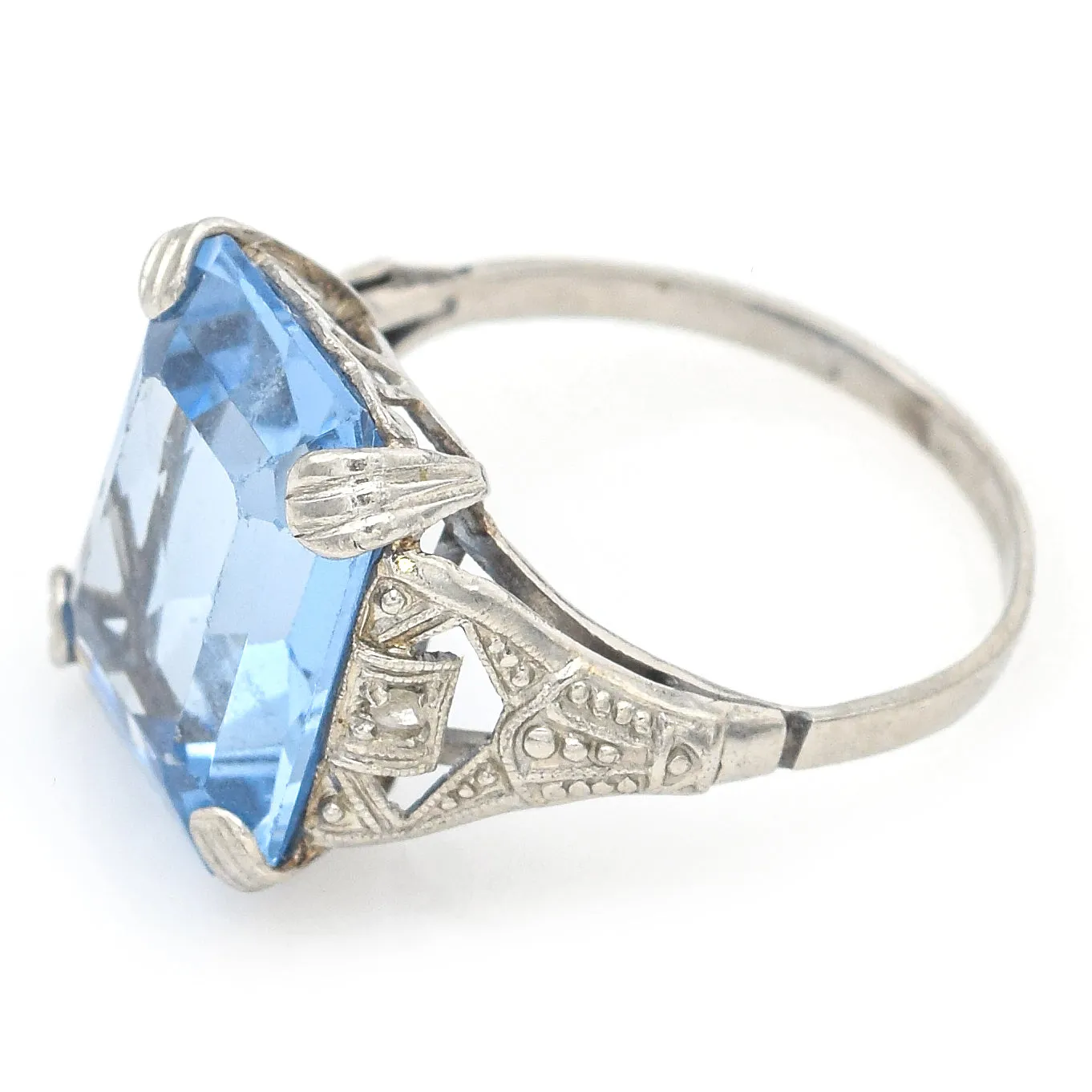 Antique Platinum 6.26 Ct Blue Topaz & Diamond Cocktail Ring