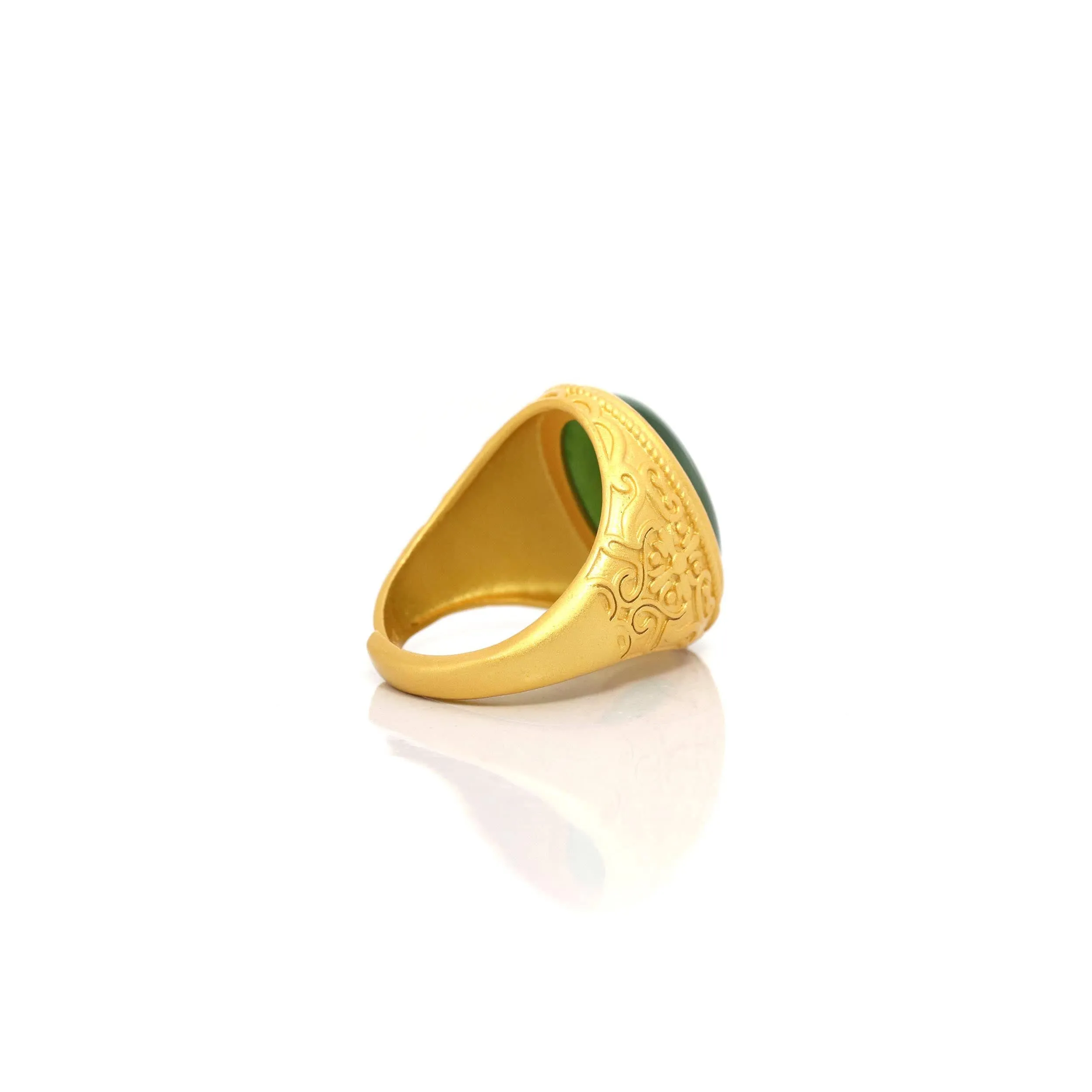 Baikalla Gold Plated Sterling Silver Green Nephrite Jade Men's Fancy Signet Ring