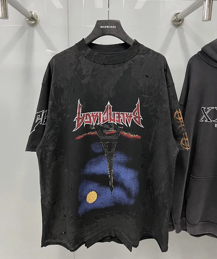 Balenciaga Paris Moon T-shirt Oversized in Black Faded