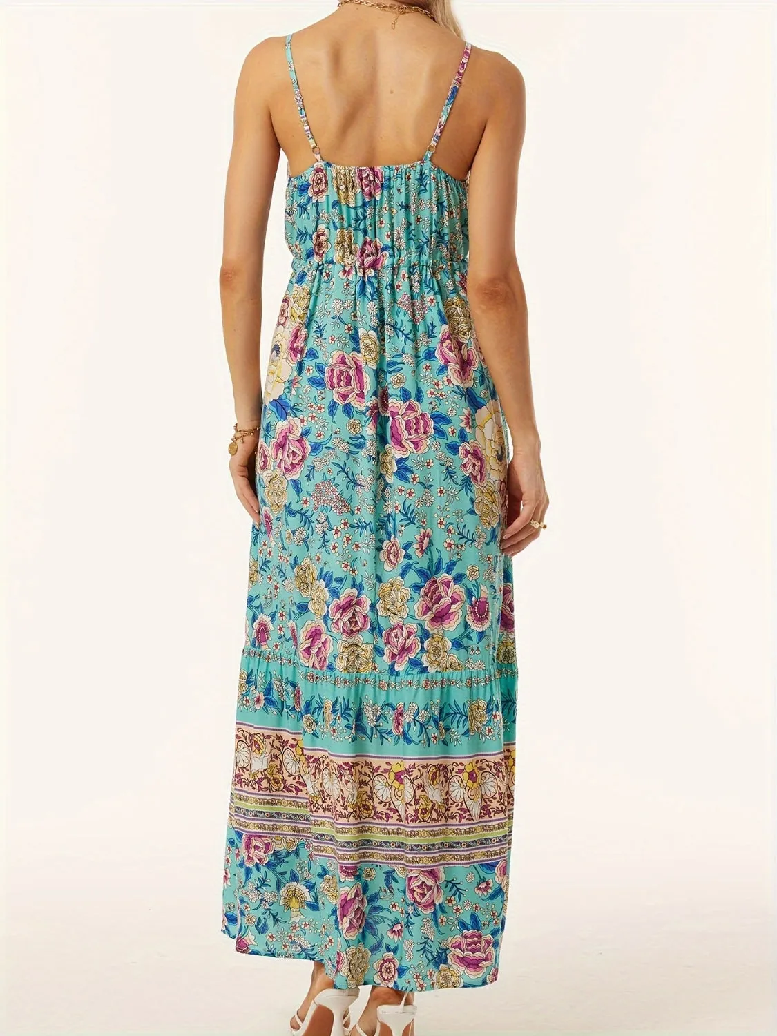 Beach Wedding Guest Midi Cami Dress for Women with Printed Scoop Neck