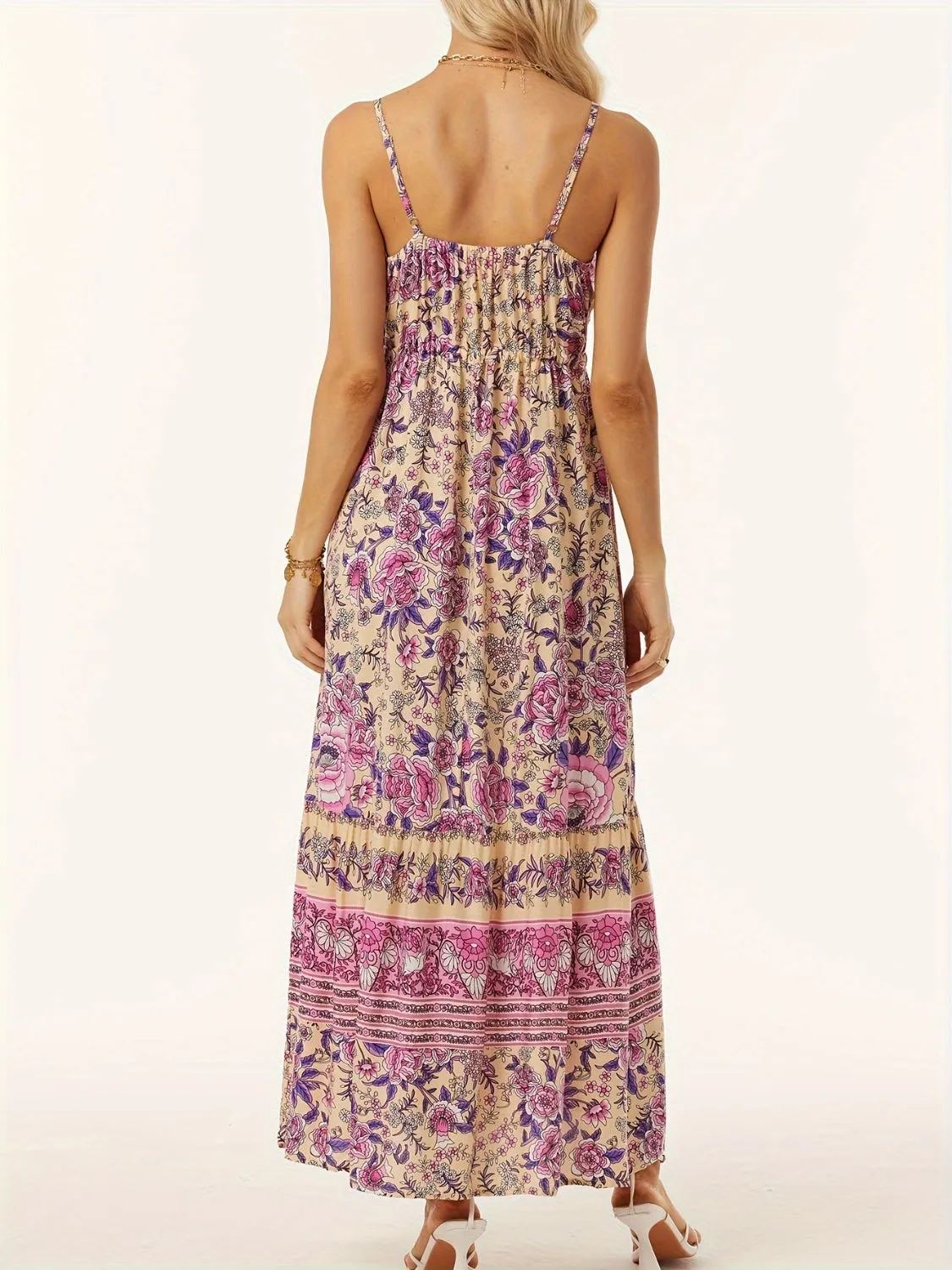 Beach Wedding Guest Midi Cami Dress for Women with Printed Scoop Neck