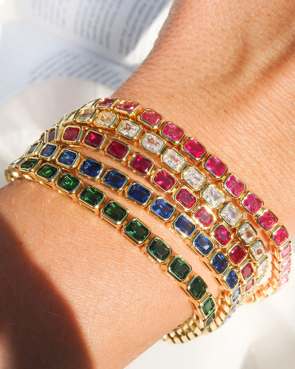 Bezel Emerald Ballier Bracelet- Blue Sapphire- Gold