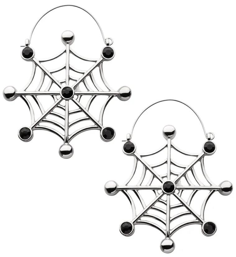 Black Crystal Spiderweb Stainless Steel Plug Hoops