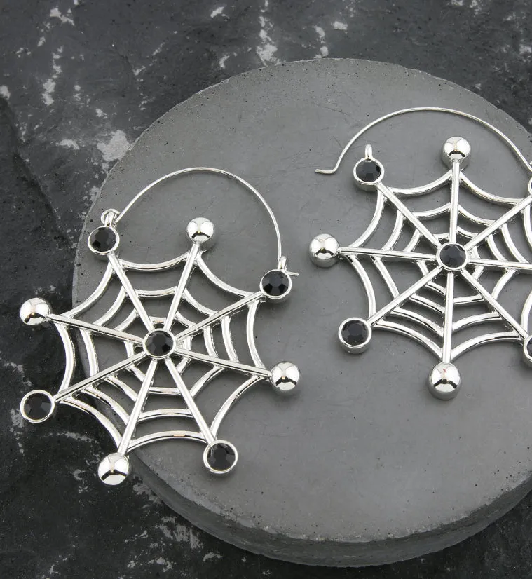 Black Crystal Spiderweb Stainless Steel Plug Hoops