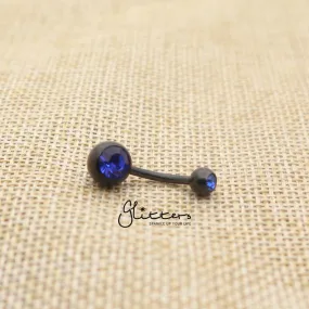 Black Titanium I.P Surgical Steel Double Gem Belly Button Ring - Blue