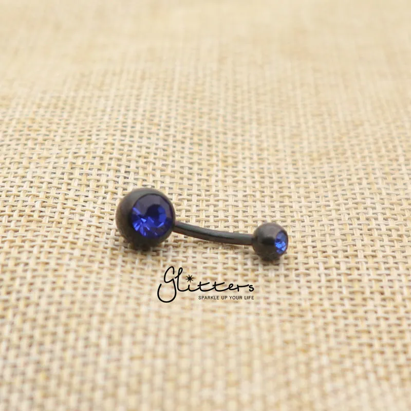 Black Titanium I.P Surgical Steel Double Gem Belly Button Ring - Blue