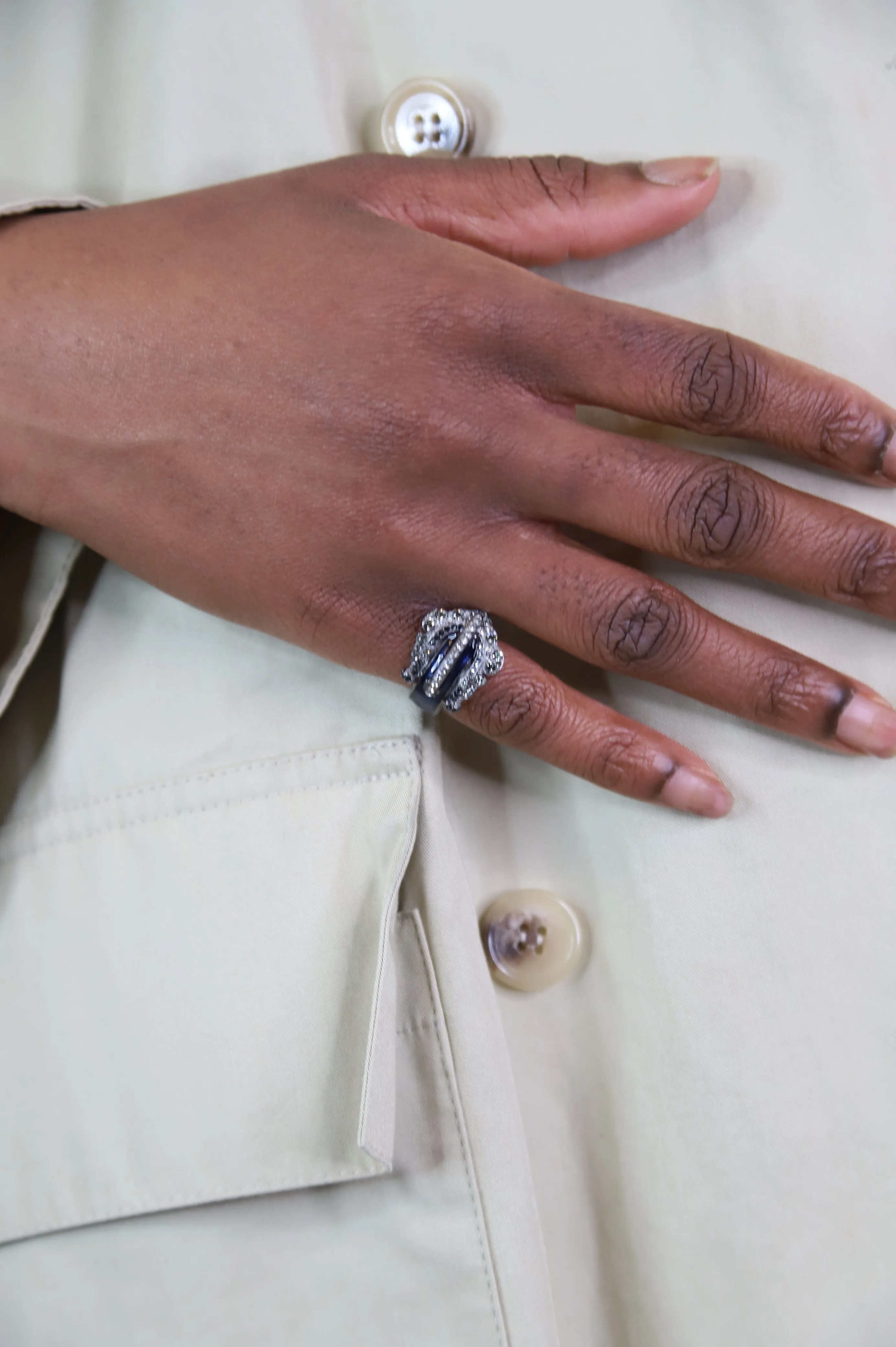 Blue bejewelled ring - size 9