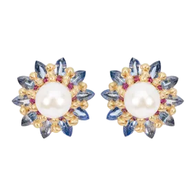 Blue Nerium Cluster Stud Earrings - 11401