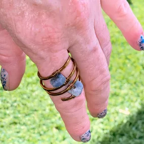 Blue Sapphire gemstone on hand hammered Bronze Ring.