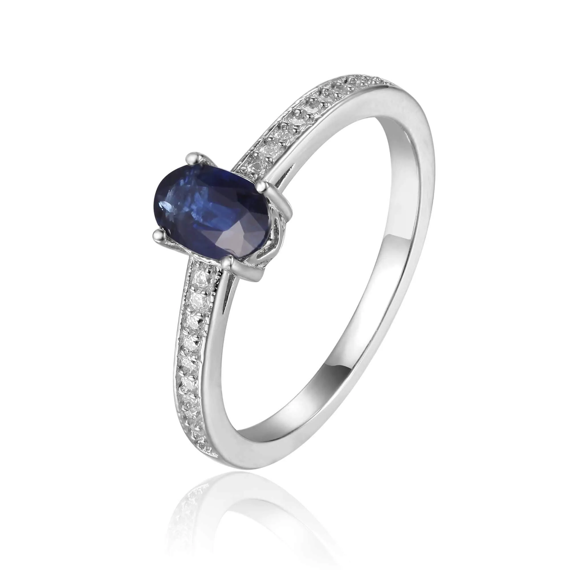 Blue Sapphire Solitaire Ring with Accents