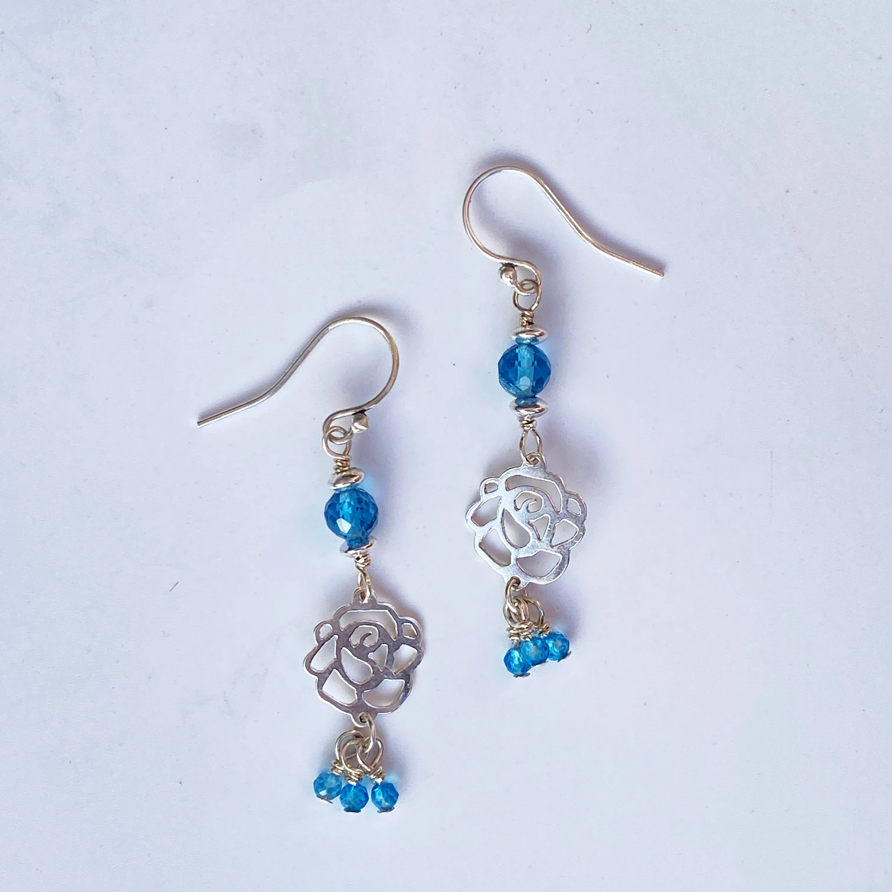 Blue Topaz and Rose Earrings