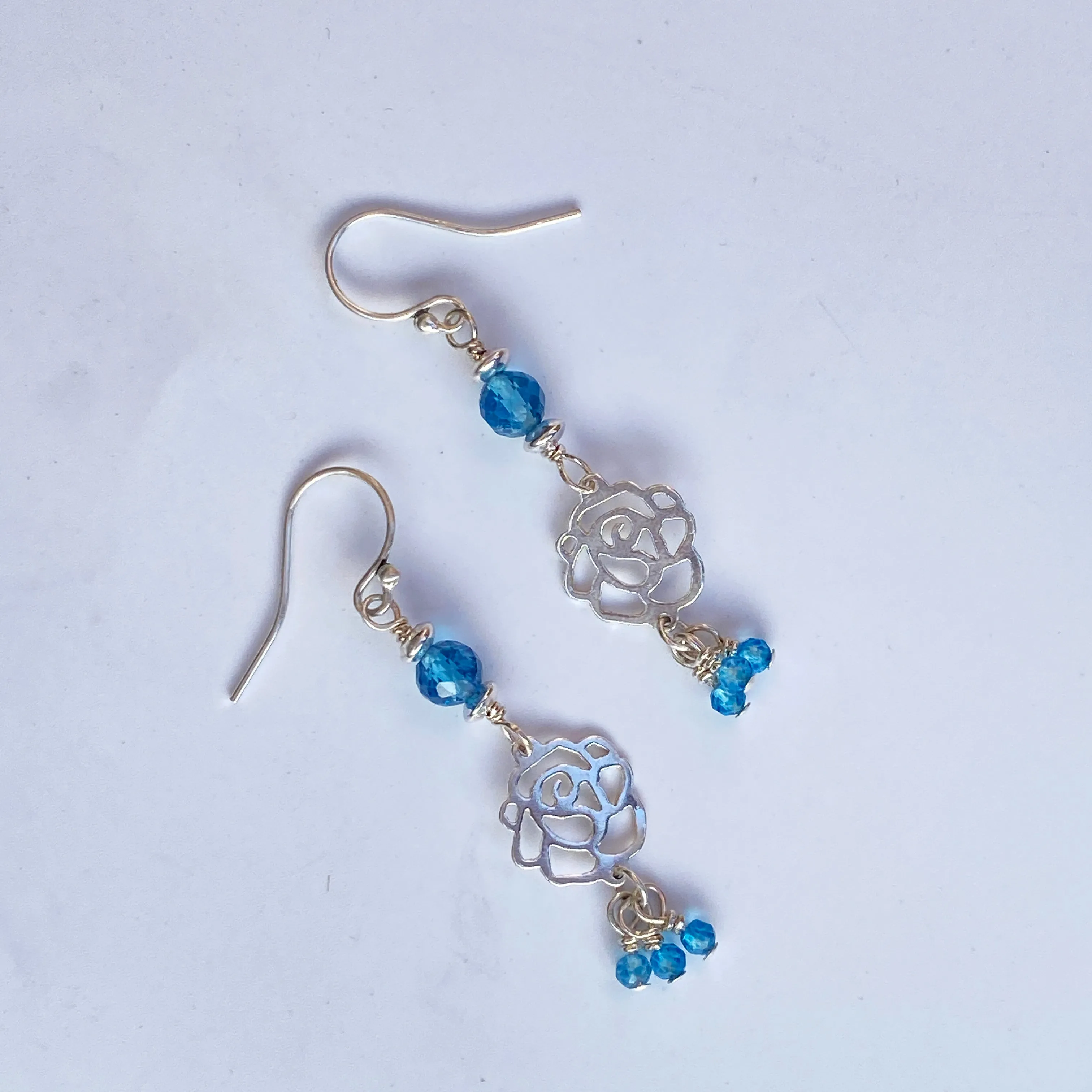 Blue Topaz and Rose Earrings