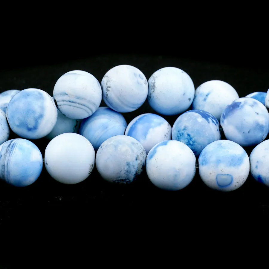 Blue White Porcelain Agate 12mm Matte Round - Limited Editions - 15-16 inch