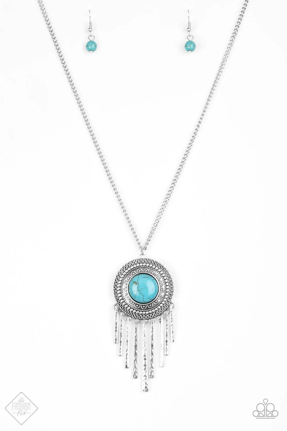 Bon Voyager Turquoise Blue and Silver Necklace - Paparazzi Accessories