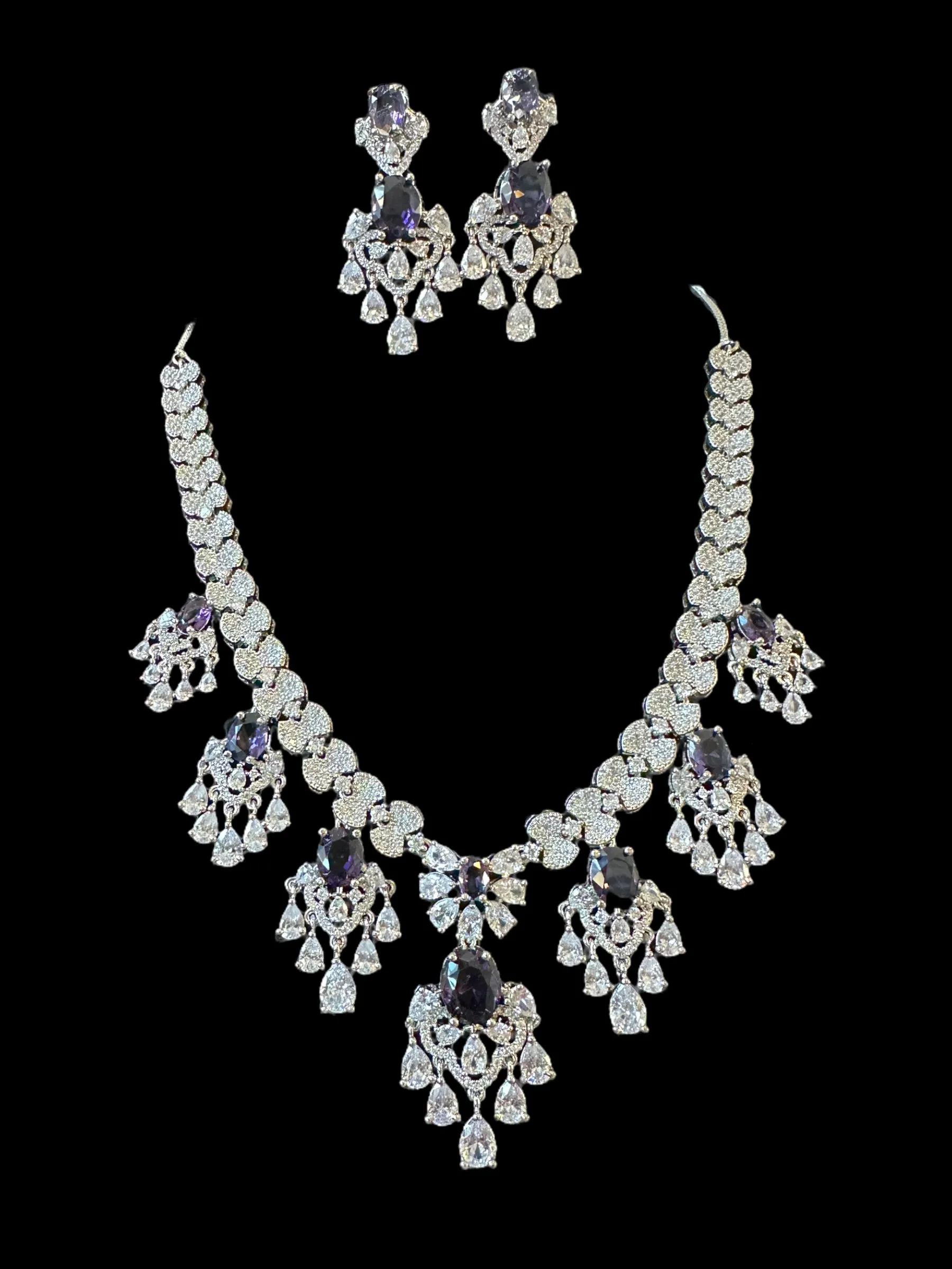 BR314 High quality cz  necklace set with tika - purple ( READY TO SHIP )