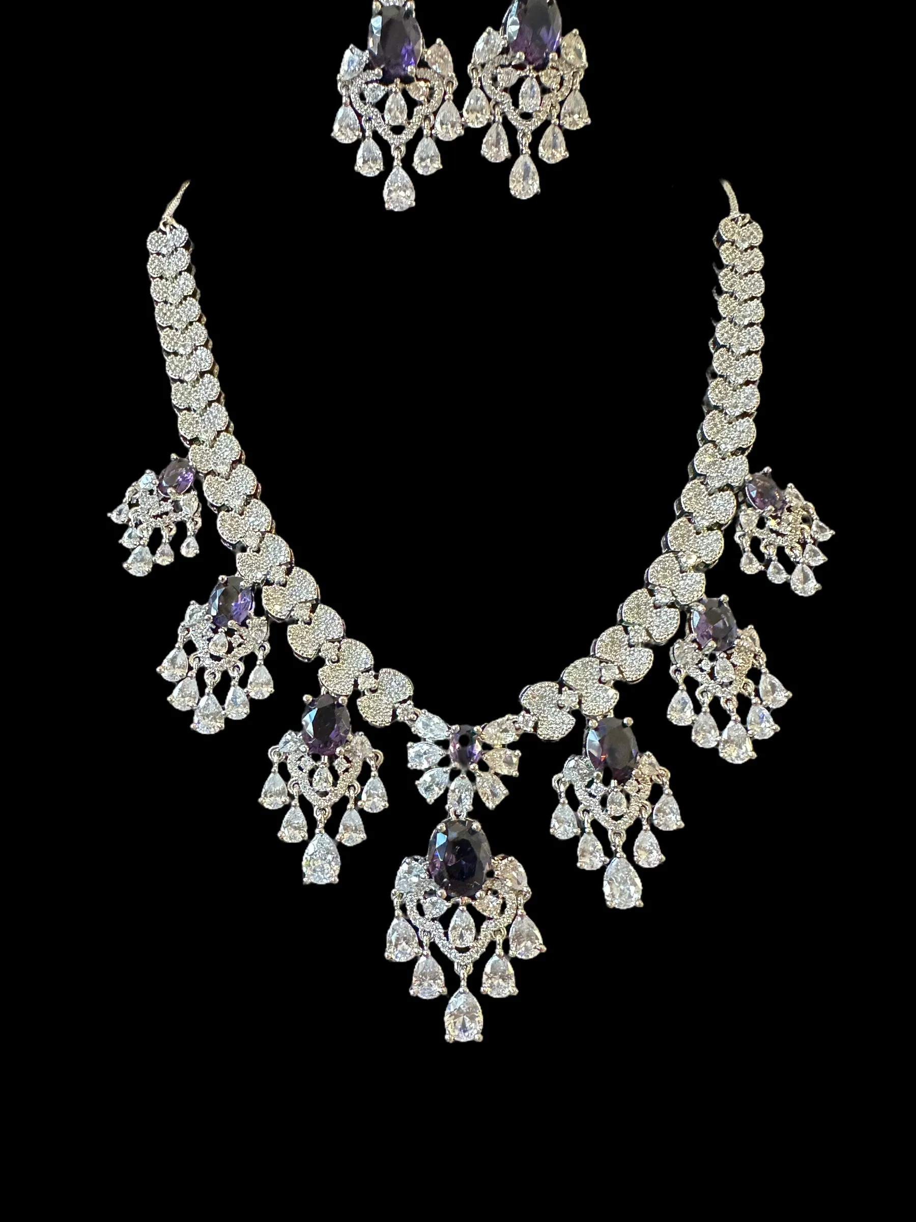 BR314 High quality cz  necklace set with tika - purple ( READY TO SHIP )