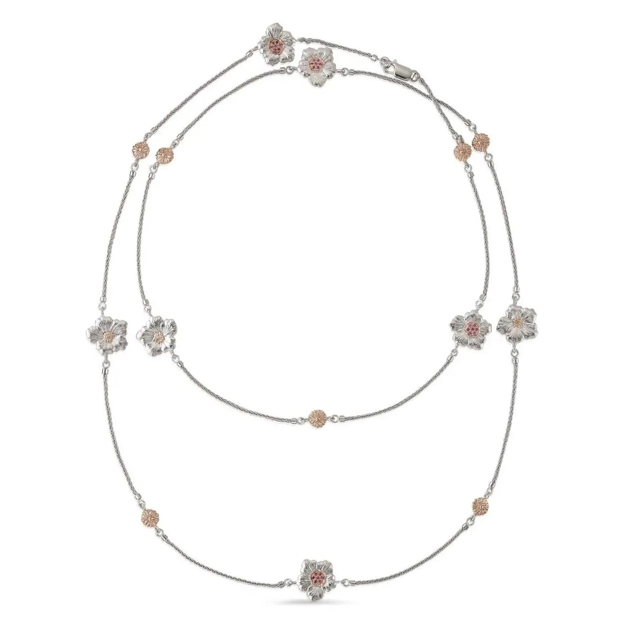 Buccellati - Blossoms Gardenia - Station Necklace with Pink Sapphires, Sterling Silver with Gold Accents