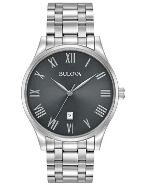 Bulova Mens Classic Watch - Stainless - Bracelet - Grey Dial - 30m - Date