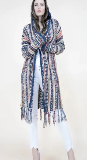 Cardigan Hooded - Tribal Stripe -Navy