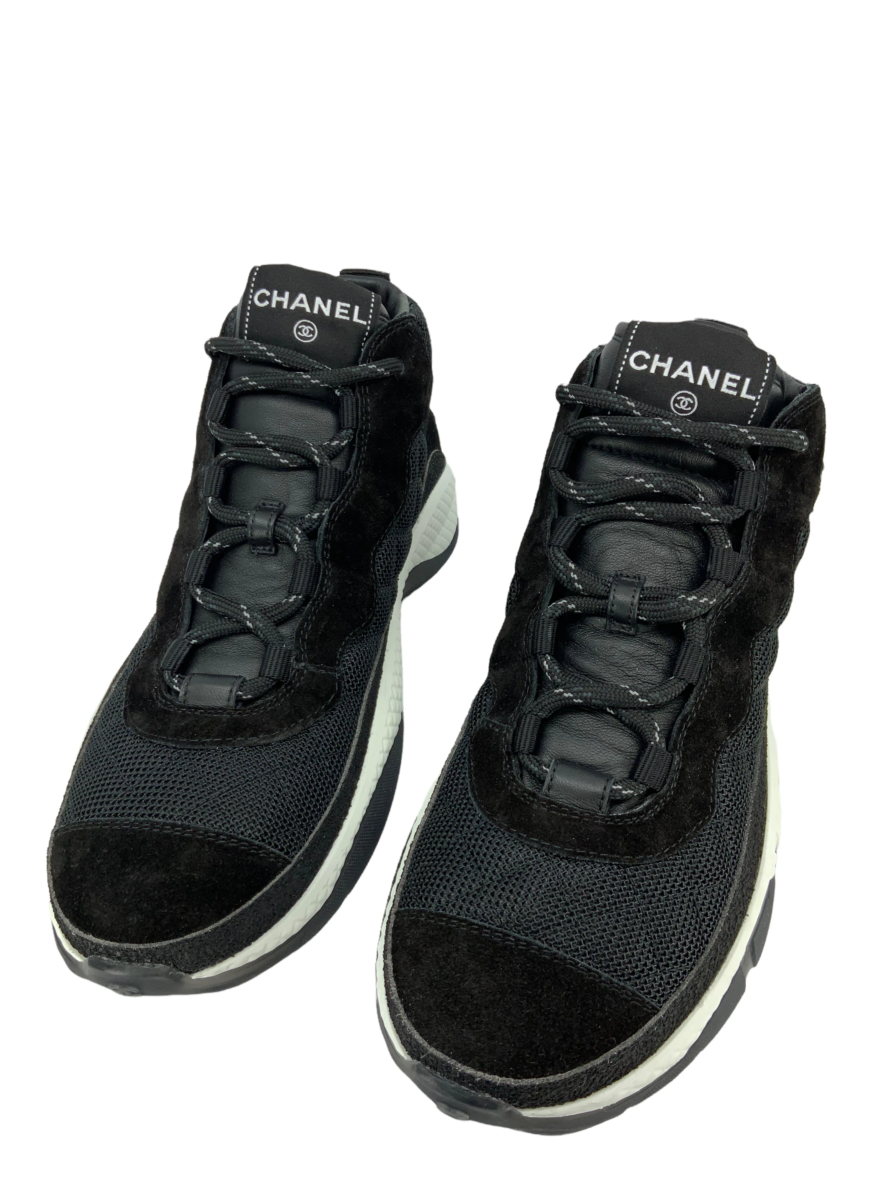 CHANEL Mesh Suede Calfskin Quilted Sneakers Size 11