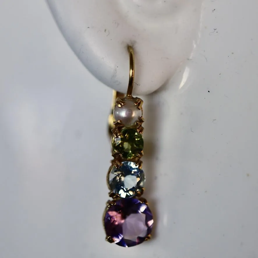 Christina Rossetti Amethyst, Blue Topaz, Peridot and Pearl Earring