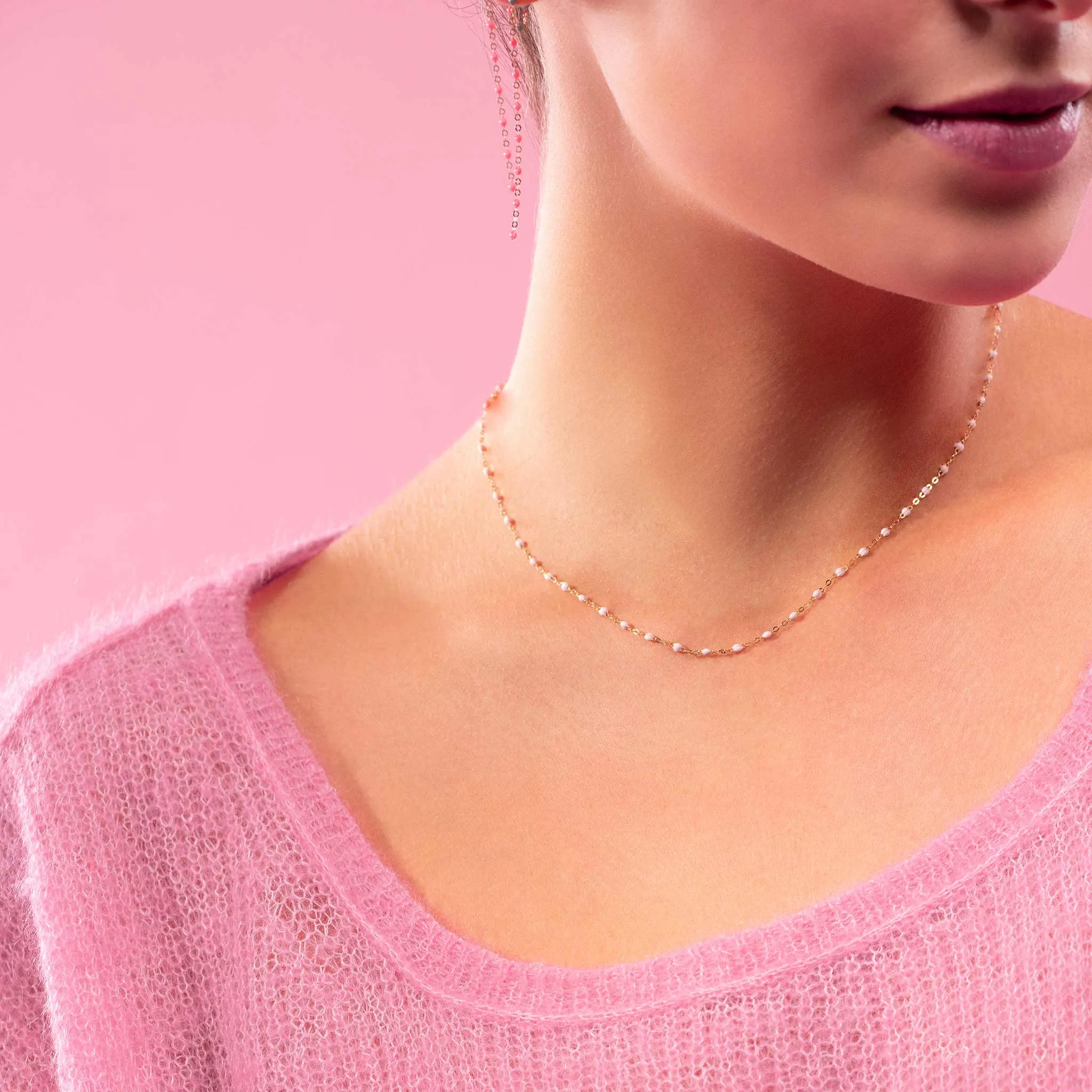 Classic Gigi Baby Pink necklace, Yellow Gold, 17.7"