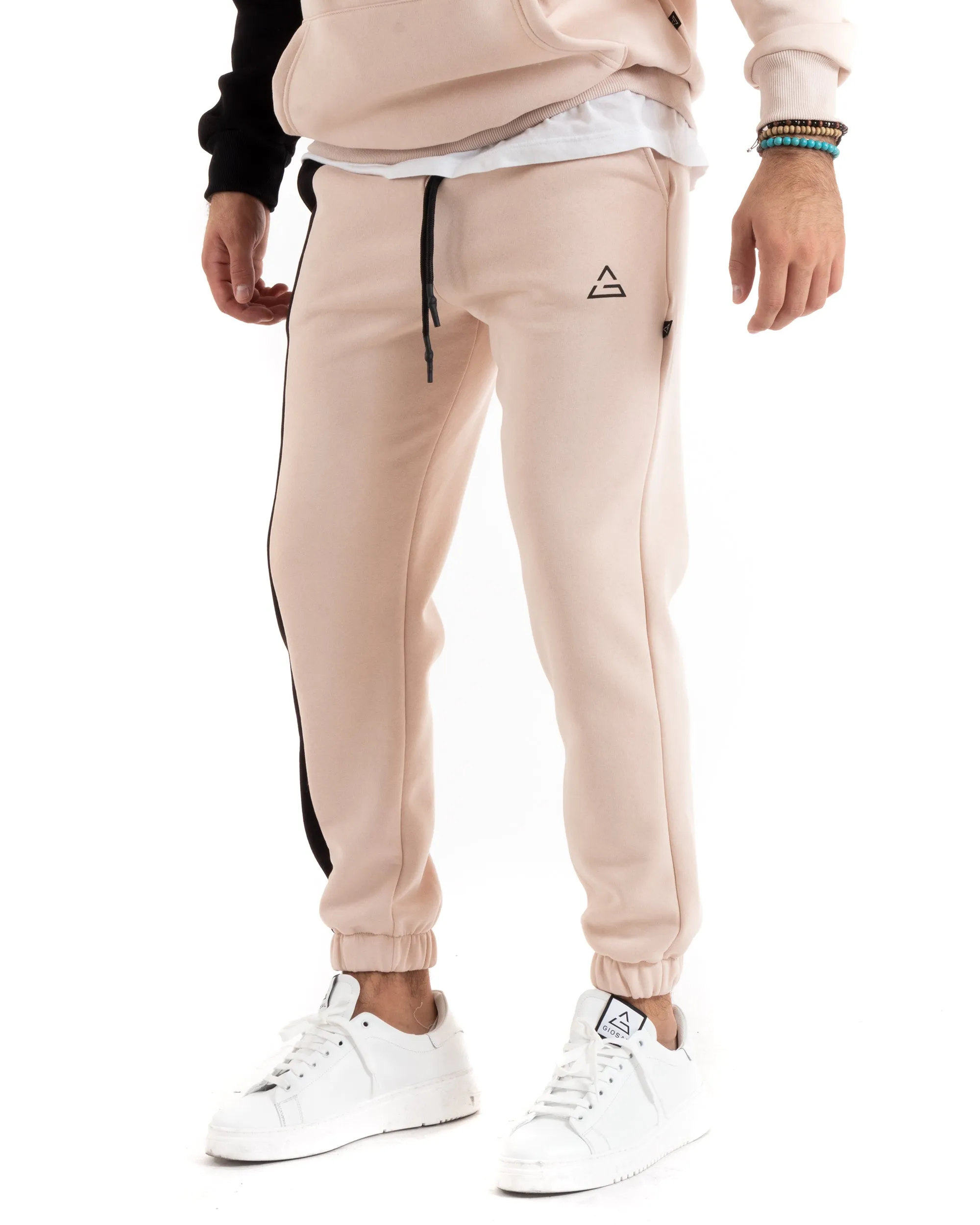 Completo Tuta Uomo Basic Felpa Con Cappuccio Pantaloni Cotone Felpato Tinta Unita Bicolore Rosa GIOSAL-OU2420A