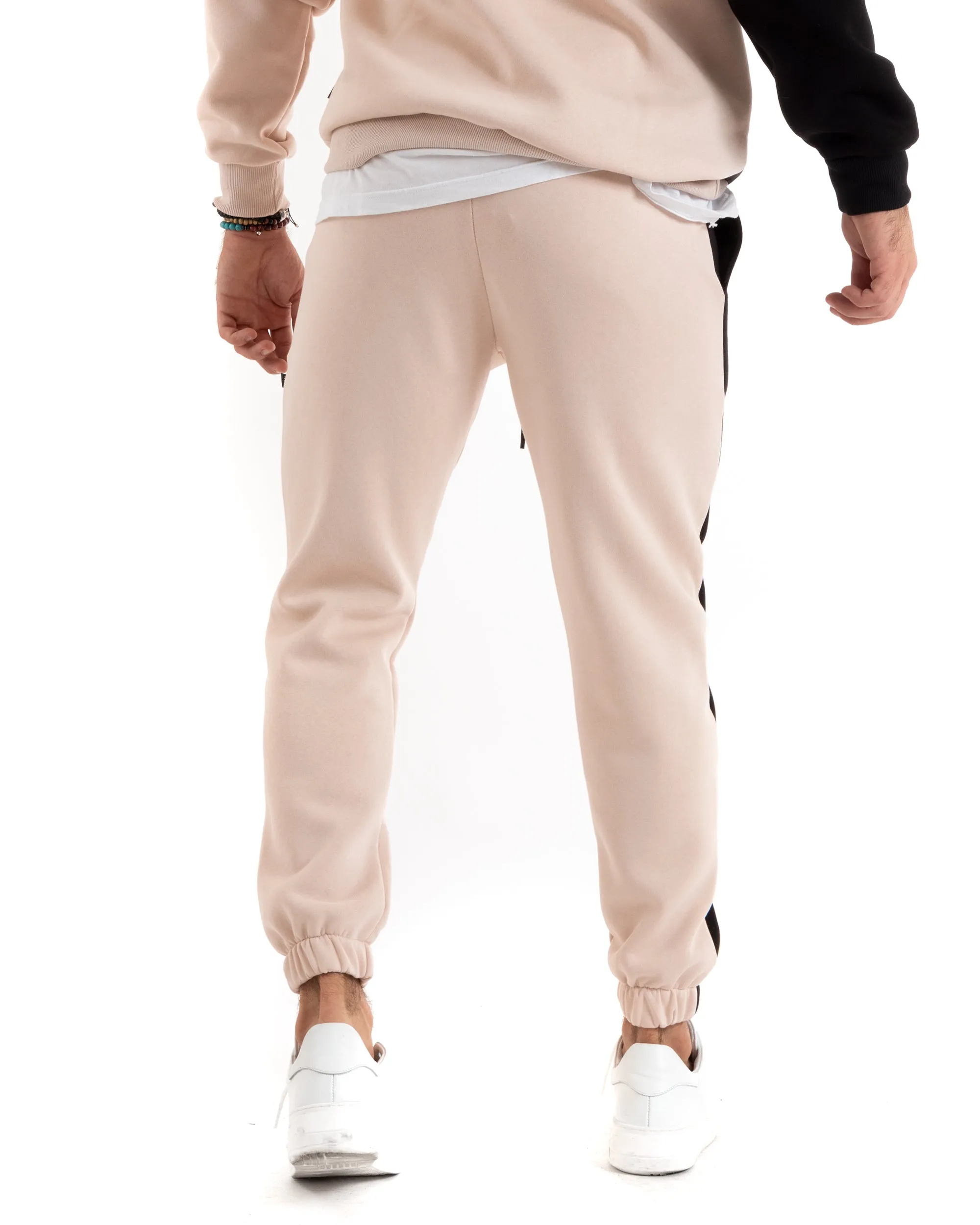 Completo Tuta Uomo Basic Felpa Con Cappuccio Pantaloni Cotone Felpato Tinta Unita Bicolore Rosa GIOSAL-OU2420A