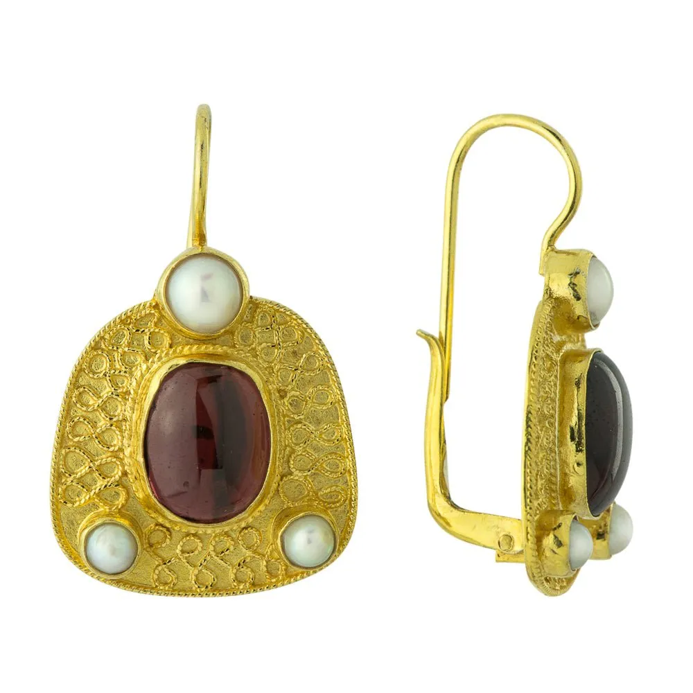 Connemara Garnet and Pearl Earrings