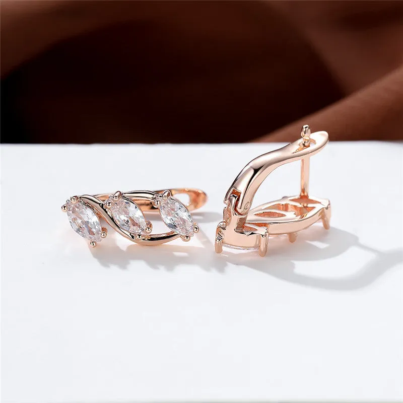 Crystal White Zircon Zircon Earrings Female Luxury Crystal Ear Jewelry Rose Gold Color Bridal Earrings